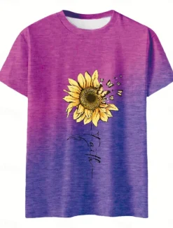 Hot Women's T Shirt Casual Print Short Sleeve Regular Tops Daily Purple Green Gray Summer Women T-Shirts