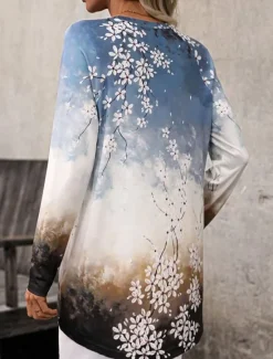Clearance Women's T Shirt Casual Print Long Sleeve Long Tops Crew Neck Daily Fall Winter Women T-Shirts