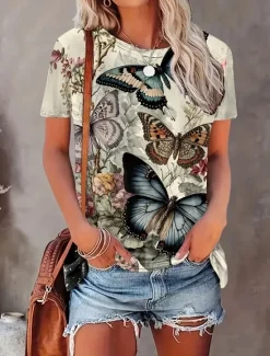 Women's T Shirt Casual Print Short Sleeve Regular Tops Daily Summer Women T-Shirts