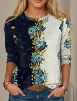 Outlet Women's T Shirt Casual Print Regular Tops Daily Spring Fall Women Spring Tops