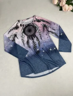 Sale Women's T Shirt Casual Print Long Sleeve Long Tops Crew Neck Daily Fall Winter Women Boho Tops