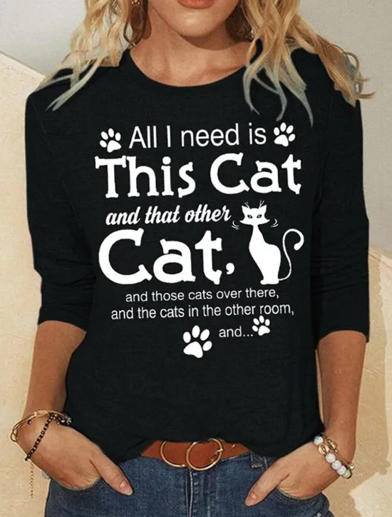 Sale Women's T Shirt Cat Fashion Long Sleeve V Neck Regular Tops Daily Weekend Print Black and White Black White Spring & Fall Women T-Shirts
