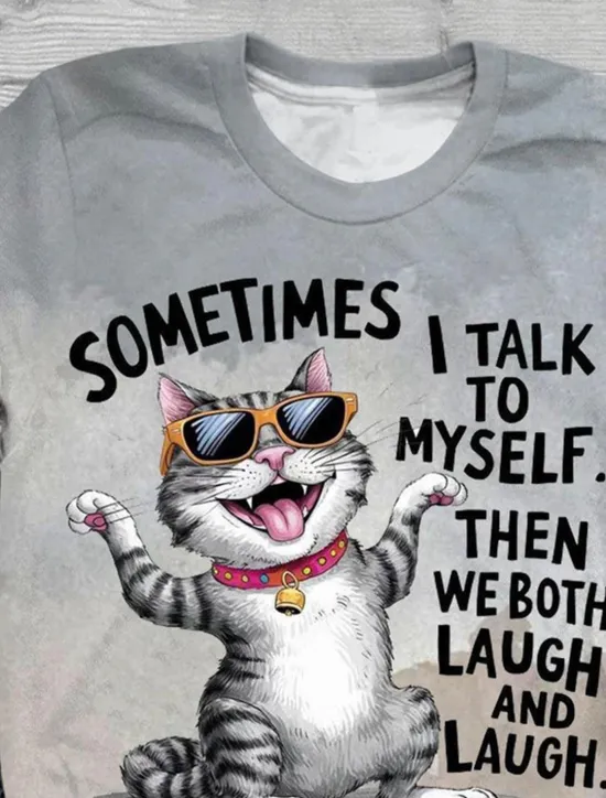 Sale Women's T Shirt Cat Letter Casual Short Sleeve Round Neck Regular Tops Daily Print Summer Women T-Shirts