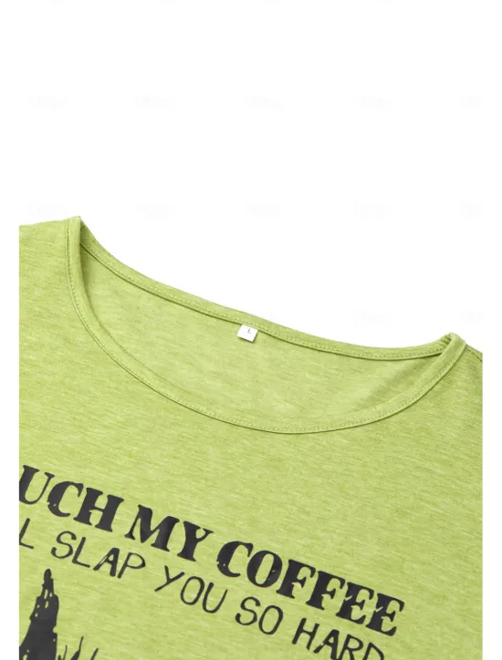 Hot Women's T Shirt Cat Letter Text Basic Short Sleeve Round Neck Regular Tops Daily Weekend Print White Pink Blue Green Gray Spring, Fall, Winter, Summer Women T-Shirts