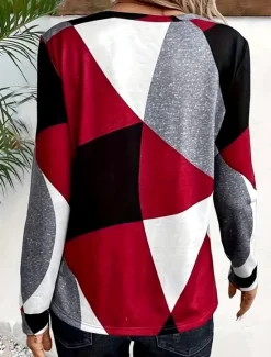 Women's T shirt Crew Neck Long Sleeve Tunic Casual Print Regular Tops Daily Wine Brown Green Gray Spring Fall Women T-Shirts