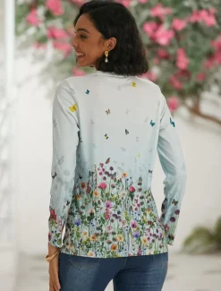 Women's T shirt Crew Neck Long Sleeve Tunic Tee White Red Purple Floral Butterfly Print Casual Daily Basic Vintage Round Neck Regular Floral Abstract Painting S Women Spring Tops