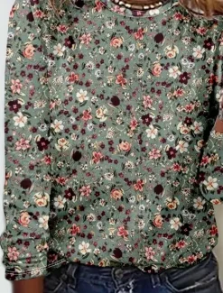 Sale Women's T shirt Crew Neck Long Sleeve Tunic Floral Elegant Vintage Regular Tops Daily Going out Weekend Print Women T-Shirts