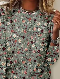 Sale Women's T shirt Crew Neck Long Sleeve Tunic Floral Elegant Vintage Regular Tops Daily Going out Weekend Print Women T-Shirts