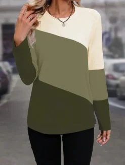 Clearance Women's T shirt Crew Neck Long Sleeve Tunic Geometric Casual Regular Tops Daily Print Spring Fall Women T-Shirts