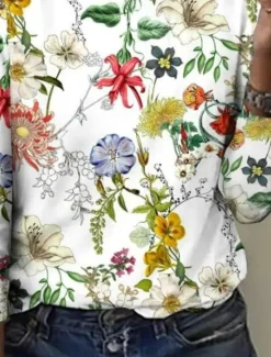 Women's T shirt Crew Neck Long Sleeve Tunic Floral Casual Regular Tops Daily Print Spring Fall Women T-Shirts|Spring Tops