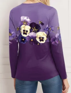 Women's T shirt Crew Neck Long Sleeve Tunic Casual Print Regular Tops Daily Black Blue Rainbow Spring Fall Women Spring Tops