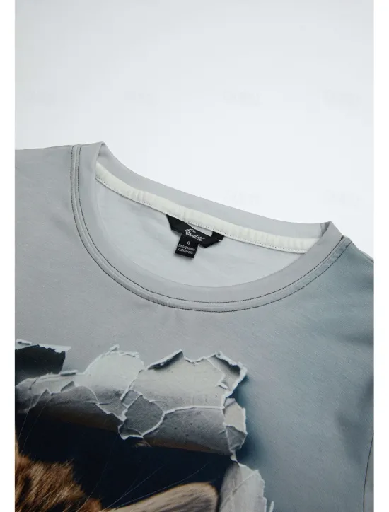 Best Women's T Shirt Fashion Cat Print Short Sleeve Regular Tops Round Neck Daily Weekend Summer 3D cat Women T-Shirts