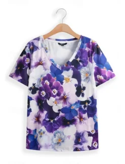 Women's T Shirt Fashion Floral Print Short Sleeve Regular Tops V Neck Daily Navy Blue Blue Purple Summer Women Spring Tops