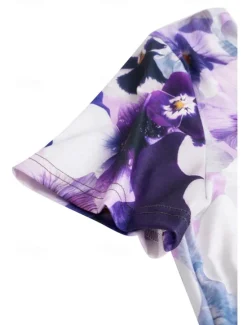 Women's T Shirt Fashion Floral Print Short Sleeve Regular Tops V Neck Daily Navy Blue Blue Purple Summer Women Spring Tops