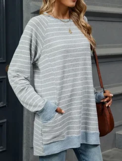 New Women's T Shirt Fashion Modern Casual Long Sleeve Regular Tops Crew Neck Daily Weekend Gray / White Black Blue Light Grey Fall Winter Women Tunic Tops