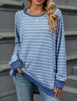 New Women's T Shirt Fashion Modern Casual Long Sleeve Regular Tops Crew Neck Daily Weekend Gray / White Black Blue Light Grey Fall Winter Women Tunic Tops