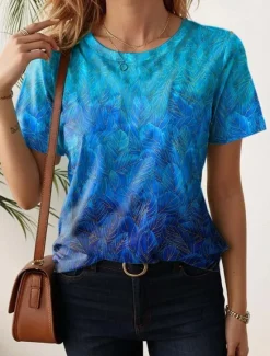 Clearance Women's T Shirt Floral Casual Short Sleeve Round Neck Regular Tops Daily Print Black White Light Green Blue Purple Summer Women Spring Tops