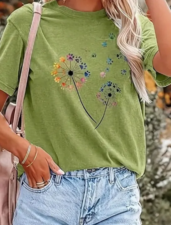 Sale Women's T Shirt Floral Dandelion Fashion Casual Short Sleeve Round Neck Regular Tops Daily Print Summer Women T-Shirts