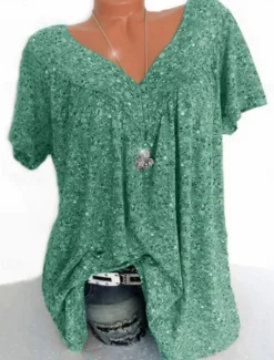 Outlet Women's T Shirt Floral Fashion Modern Casual Short Sleeve V Neck Regular Tops Daily Weekend Pink Red Blue Green Summer Women T-Shirts