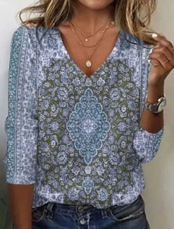 Sale Women's T Shirt Floral Fashion Long Sleeve V Neck Regular Tops Daily Weekend Lace Pink Royal Blue Blue Purple Spring & Fall Women Boho Tops