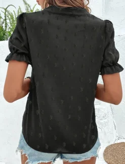 Women's T Shirt Floral Fashion Modern Casual Short Sleeve Notched Neck Regular Tops Daily Weekend Ruffle Patchwork Embroidered Summer Women Spring Tops|Boho Tops