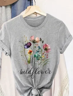 Discount Women's T Shirt Floral Flowers Fashion Casual Short Sleeve Round Neck Regular Tops Daily Weekend Print Summer Women T-Shirts