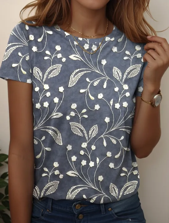 Outlet Women's T Shirt Floral Graphic Vintage Stylish Casual Short Sleeve Round Neck Regular Tops Daily Weekend Print Yellow Red Blue Light Blue Summer Spring Women Boho Tops