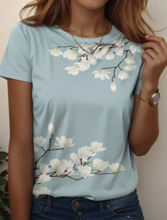 Outlet Women's T Shirt Floral Graphic Vintage Stylish Casual Short Sleeve Round Neck Regular Tops Daily Weekend Print Yellow Red Blue Light Blue Summer Spring Women Boho Tops