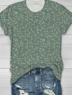 Sale Women's T Shirt Floral Graphic 3D Vintage Stylish Casual Short Sleeve Crew Neck Regular Tops Daily Going out Weekend Print Green Gray Light Blue Summer Spring Women T-Shirts