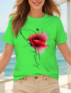 Discount Women's T Shirt Floral Graphic Letter Vintage Stylish Classic Short Sleeve Crew Neck Round Neck Regular Tops Daily Weekend Print Black White Yellow Pink Blue Summer Spring Women T-Shirts