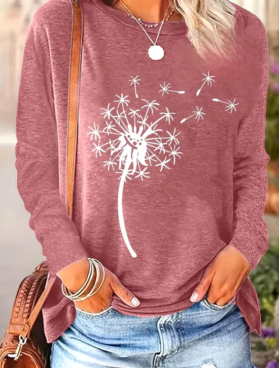 Hot Women's T Shirt Floral Graphic Plants Vintage Stylish Classic Long Sleeve Crew Neck Round Neck Regular Tops Daily Print Black Dusty Rose Dusty Blue Khaki Summer Spring Fall Women T-Shirts