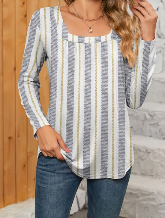Sale Women's T Shirt Floral Paisley Print Long Sleeve Square Neck Regular Tops Casual Daily Print Black Yellow Pink Blue Green Spring & Fall Women T-Shirts