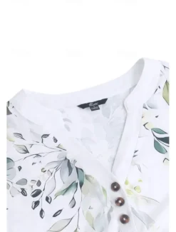 Online Women's T Shirt Floral Ruffle V-Neck Short Sleeve Botanical Print Casual Top Lightweight Breathable Summer Fashion Regular Fit Multi-Size Women Spring Tops