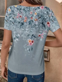 Sale Women's T Shirt Floral Stylish Casual Short Sleeve V Neck Regular Tops Daily Print Summer Women Spring Tops