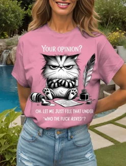 Sale Women's T Shirt Graphic Animal Cat Vintage Stylish Classic Short Sleeve Crew Neck Round Neck Regular Tops Daily Weekend Print Black White Pink Red Blue Summer Spring Women T-Shirts