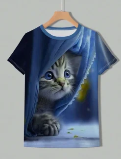 Hot Women's T Shirt Graphic Animal Cat Vintage Stylish Classic Short Sleeve Crew Neck Regular Tops Daily Weekend Print Blue Purple Green Summer Spring Women T-Shirts