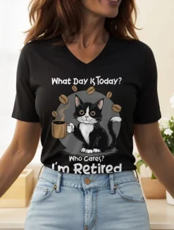 New Women's T Shirt Graphic Animal Cat Vintage Stylish Classic Short Sleeve V Neck Regular Tops Daily Print Black White Red Blue Purple Summer Spring Women T-Shirts