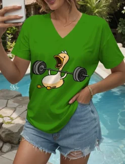 Women's T Shirt Graphic Animal Vintage Stylish Classic Short Sleeve V Neck Regular Tops Daily Print Black White Red Blue Purple Summer Spring Women T-Shirts