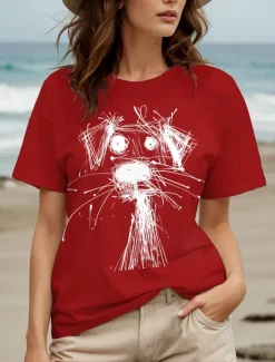 Women's T Shirt Graphic Animal Dog Vintage Stylish Classic Short Sleeve Crew Neck Round Neck Regular Tops Daily Weekend Print Black White Red Blue Purple Summer Spring Women T-Shirts
