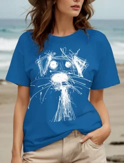 Women's T Shirt Graphic Animal Dog Vintage Stylish Classic Short Sleeve Crew Neck Round Neck Regular Tops Daily Weekend Print Black White Red Blue Purple Summer Spring Women T-Shirts