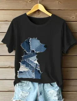 Women's T Shirt Graphic Animal Dog Vintage Stylish Classic Short Sleeve Crew Neck Regular Tops Daily Weekend Print Black White Pink Blue Green Summer Spring Women T-Shirts