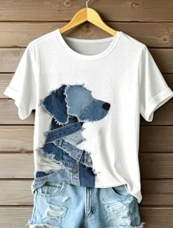 Women's T Shirt Graphic Animal Dog Vintage Stylish Classic Short Sleeve Crew Neck Regular Tops Daily Weekend Print Black White Pink Blue Green Summer Spring Women T-Shirts