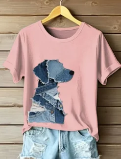 Women's T Shirt Graphic Animal Dog Vintage Stylish Classic Short Sleeve Crew Neck Regular Tops Daily Weekend Print Black White Pink Blue Green Summer Spring Women T-Shirts