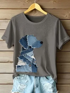 Women's T Shirt Graphic Animal Dog Vintage Stylish Classic Short Sleeve Crew Neck Regular Tops Daily Weekend Print Black White Pink Blue Green Summer Spring Women T-Shirts