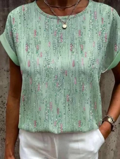 Clearance Women's T Shirt Graphic Basic Short Sleeve Round Neck Regular Tops Daily Weekend Print Yellow Pink Blue Orange Green Women Spring Tops