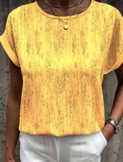 Clearance Women's T Shirt Graphic Basic Short Sleeve Round Neck Regular Tops Daily Weekend Print Yellow Pink Blue Orange Green Women Spring Tops