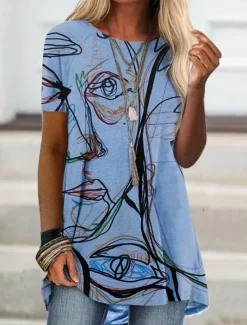 New Women's T Shirt Graphic Fashion Modern Casual Short Sleeve Crew Neck Regular Tops Daily Weekend Print Blue Purple Green Khaki Summer Spring Women T-Shirts