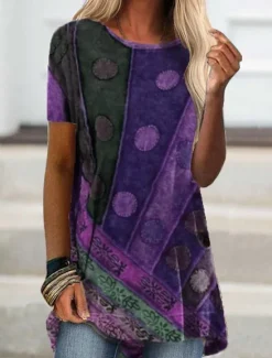 Clearance Women's T Shirt Graphic Fashion Modern Casual Short Sleeve Crew Neck Regular Tops Daily Weekend Print Wine Blue Purple Orange Summer Spring Women Boho Tops