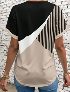 New Women's T Shirt Graphic Geometric Vintage Stylish Modern Short Sleeve V Neck Regular Tops Daily Print Pink Blue Purple Green Khaki Summer Women T-Shirts