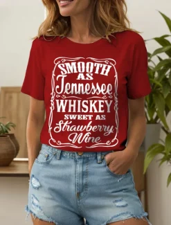 Outlet Women's T Shirt Graphic Letter Vintage Stylish Classic Short Sleeve Crew Neck Round Neck Regular Tops Daily Weekend Print Black White Yellow Red Blue Summer Spring Women T-Shirts